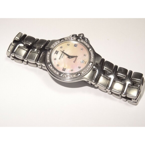 26mm Raymond Weil Parsifal Watch 0.32cttw Diamond Bezel MOP Diamond Dial R.9555